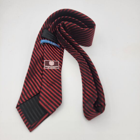 Necktie Mens Vintage Haines & Bonner Silk Striped Design Red Black 58" x 3.5" - Picture 3 of 6